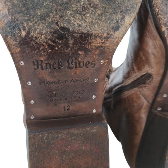 Mark Nason Italy Boots Dragon Mens 12 Distressed Brown Leather Rock Lives Zipper - Picture 7 of 14